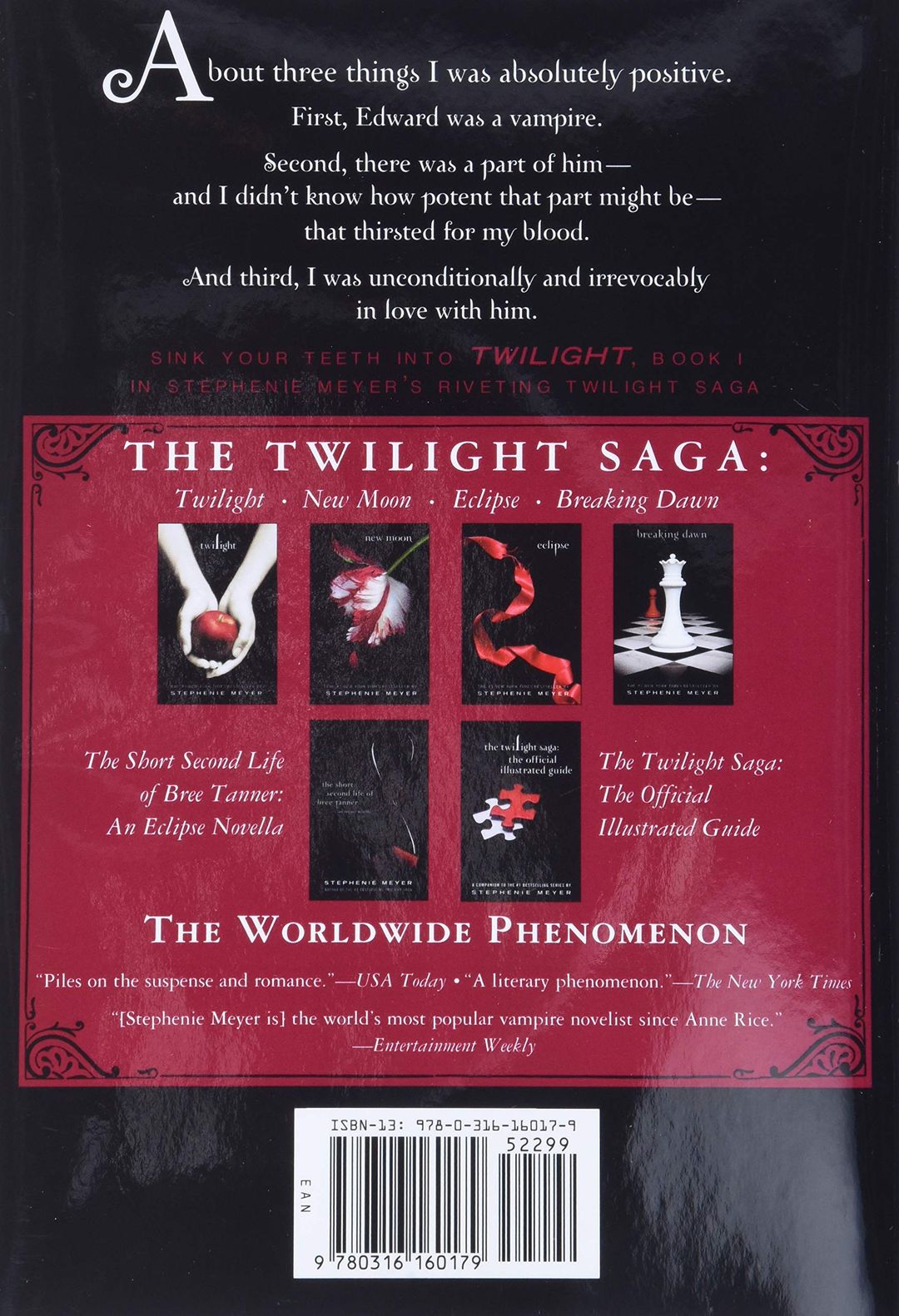 An example from Twilight by Stephenie Meyer of how to showcase other book covers on the back book cover.