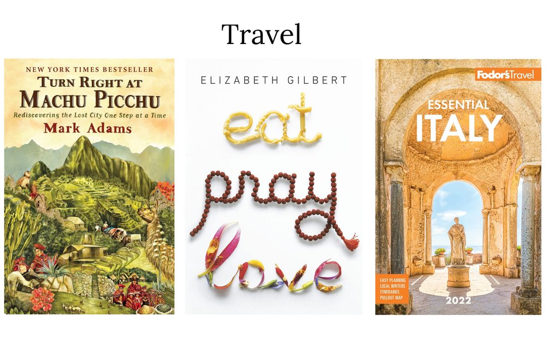 An image showing the book covers for several books in the travel nonfiction book genre.