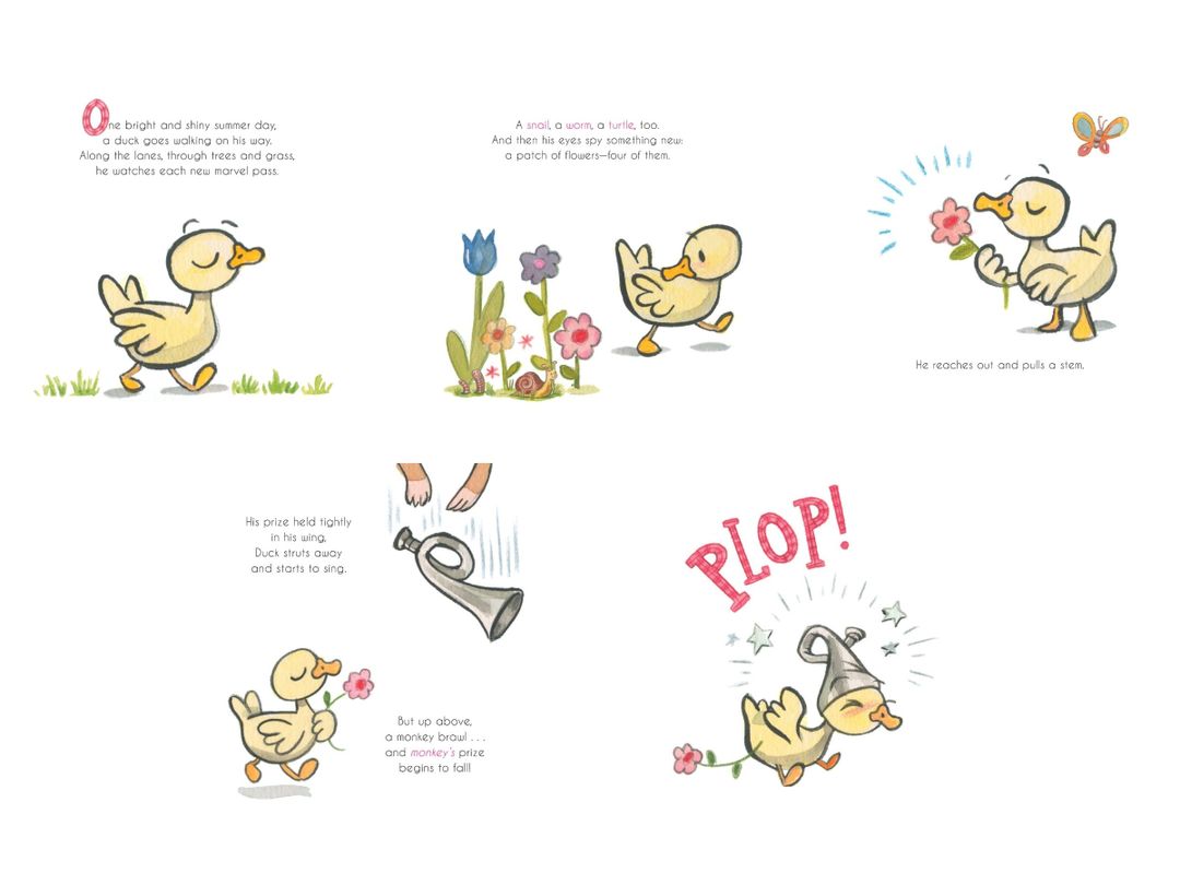 An example of starting a story quickly from the leveled reader Stuck Duck, written by Brooke Vitale, illustrated by John & Wendy.