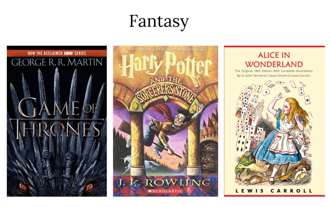 An image showing the book covers for several books in the fantasy fiction book genre.