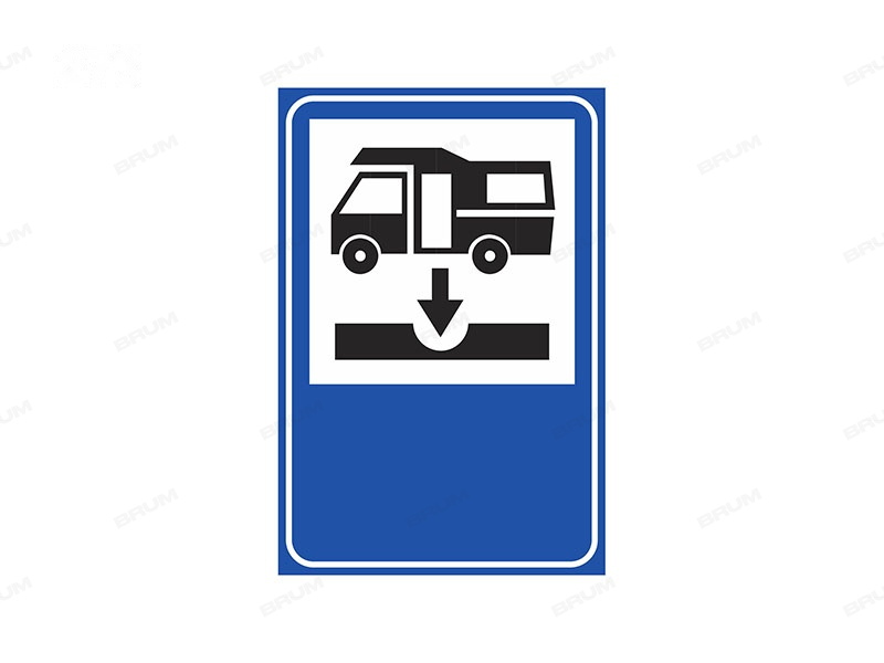 Il segnale raffigurato indica un'area attrezzata con impianti di scarico per i veicoli che hanno i servizi igienico-sanitari