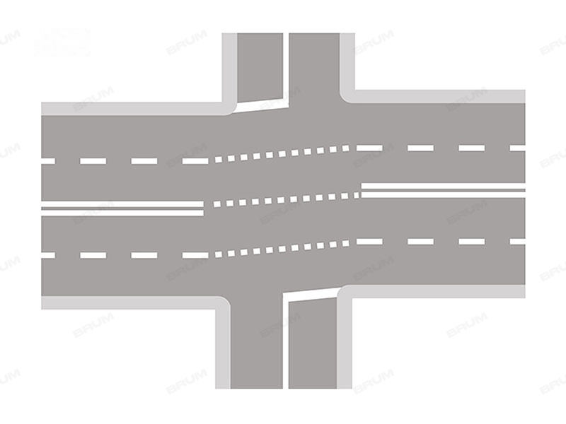 Le strisce bianche discontinue sull'intersezione in figura sono strisce di guida (506)