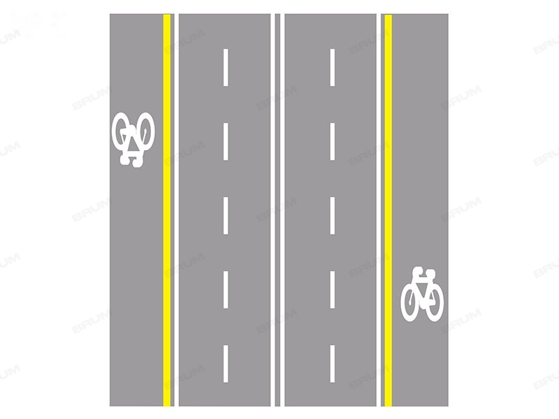 In una carreggiata come in figura in caso di intenso traffico, ciclomotori e motocicli possono circolare sulla pista ciclabile se non superano la velocità di 20 km/h  (511)