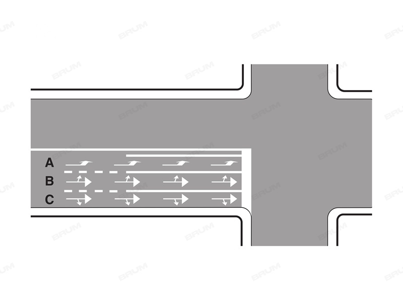 La corsia A rappresentata in figura consente al conducente solo di svoltare a sinistra