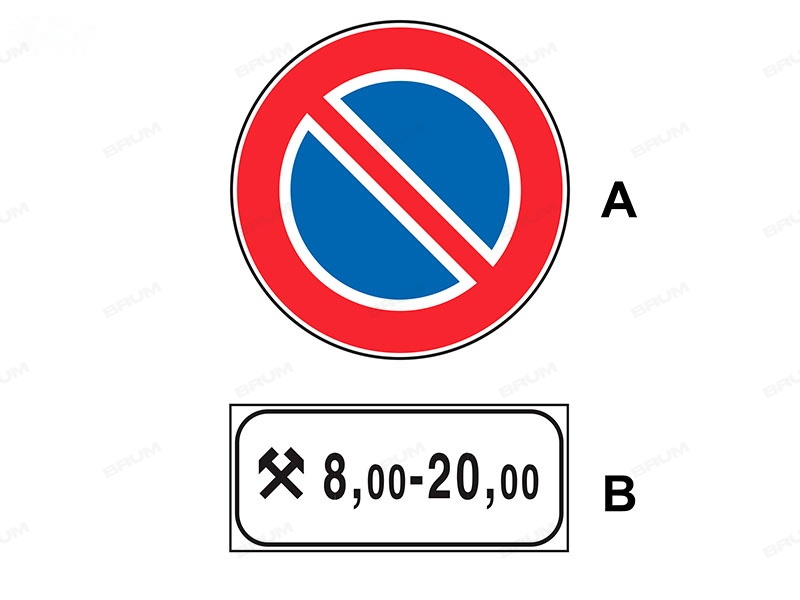 Il segnale (A) con il pannello (B) vieta la sosta solo nei giorni lavorativi  (947)