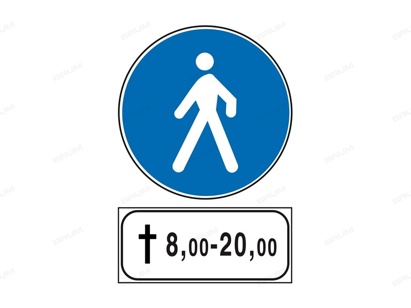 Il segnale raffigurato consente il transito nei giorni festivi e nelle fasce orarie indicate ai soli pedoni  (964)