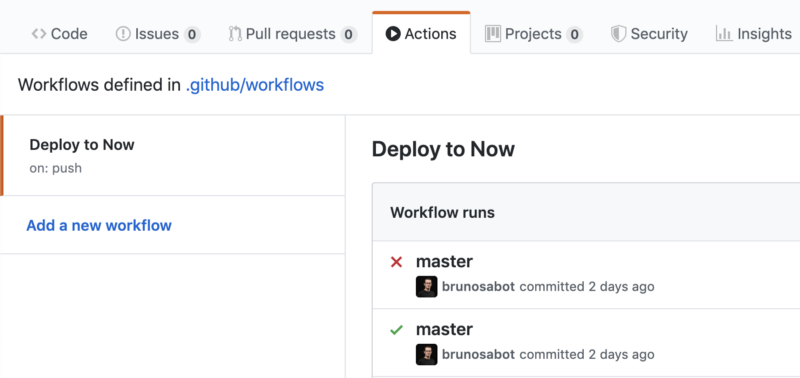 The jobs list in the GitHub interface