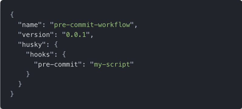 Here is a very simple `package.json` file with the husky hooks. For simplicity sake and because the husky version might change, it didn’t include the `devDependencies`.