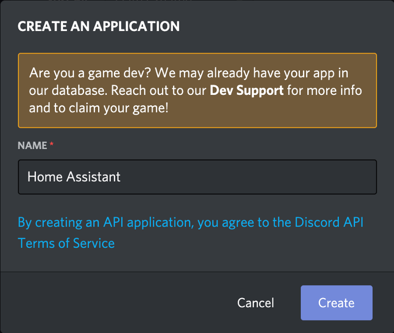 Add the application name and click Create