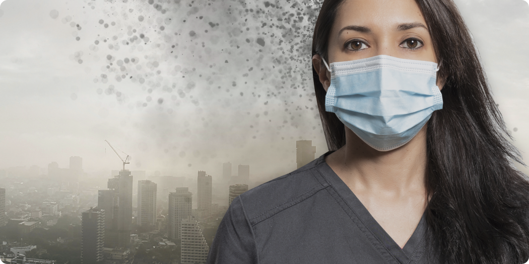 women wearing a mask against particulate matter pollution