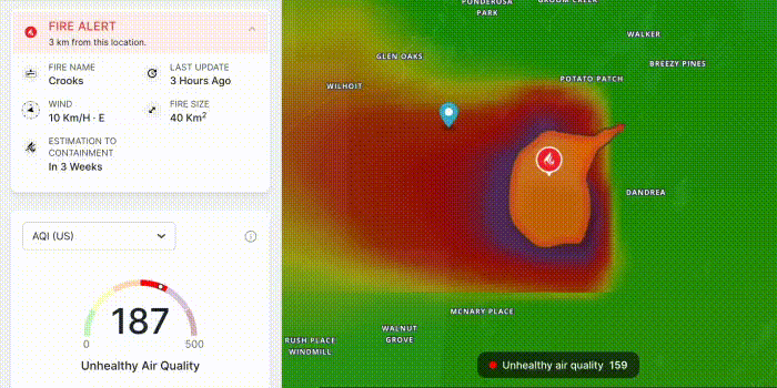Screenshot from BreezoMeter's Wildfire Tracker