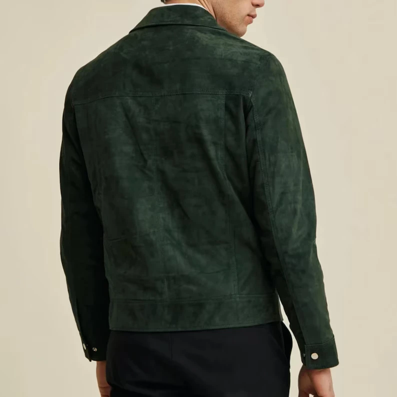 Handcrafted Green Suede Leather Jacket for Men - Image 2