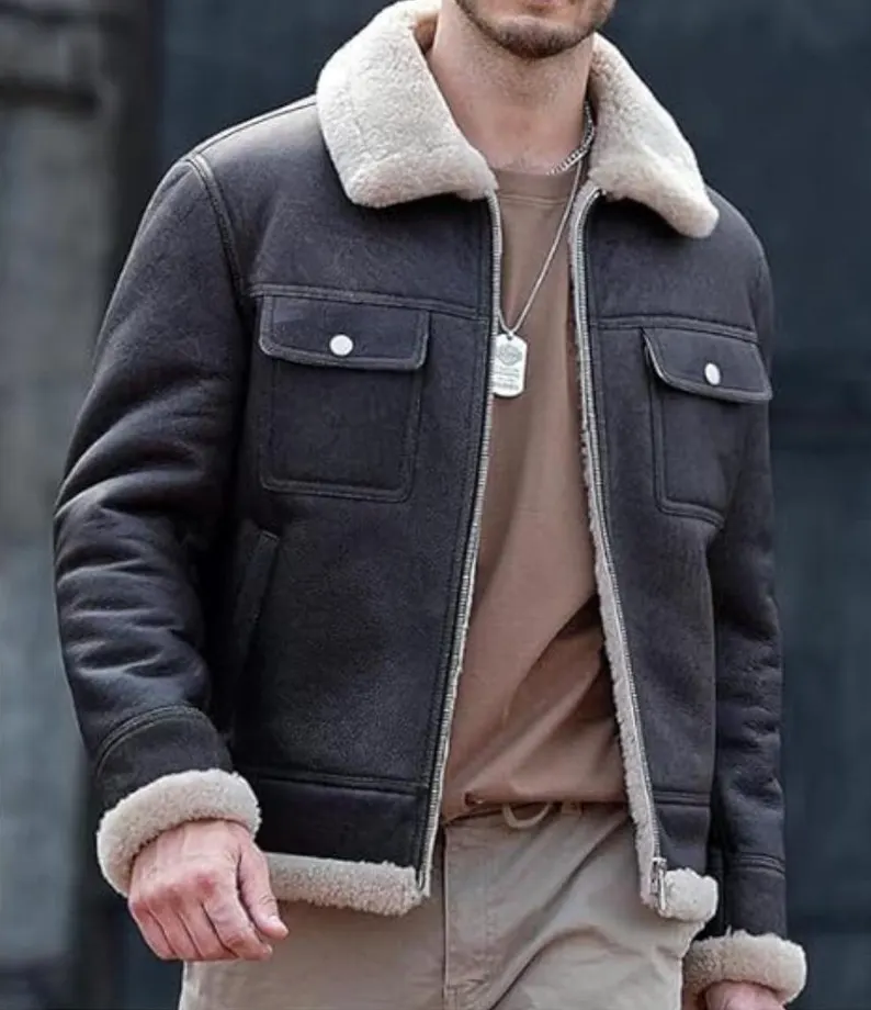 B3 RAF Black Men's Shearling Bomber Leather Jacket