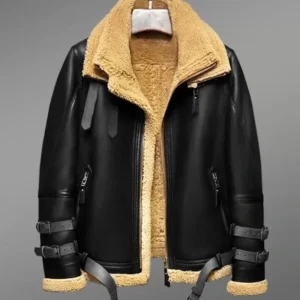 B3 RAF Black Men's Shearling Bomber Leather Flying Jacket