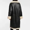 Black Women's Shearling Bomber Aviator Leather Coat - Image 2