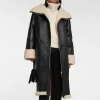 Black Women's Shearling Bomber Aviator Leather Coat