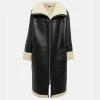 Black Women's Shearling Bomber Aviator Leather Coat - Image 4