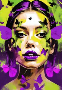 This image of a person with butterflies on their face is a breathtaking display of beauty and transformation. It's as if the butterflies have chosen to adorn this person, symbolizing their connection to nature and the freedom of the spirit. The gentle flutter of their wings adds an ethereal touch, evoking a sense of wonder and serenity. I title this captivating piece 