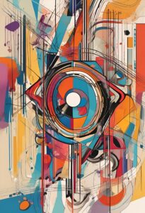 Abstract artwork with bold, dynamic shapes and vibrant colors, with flowing lines and energetic brushstrokes to represent the inner strength and power. 