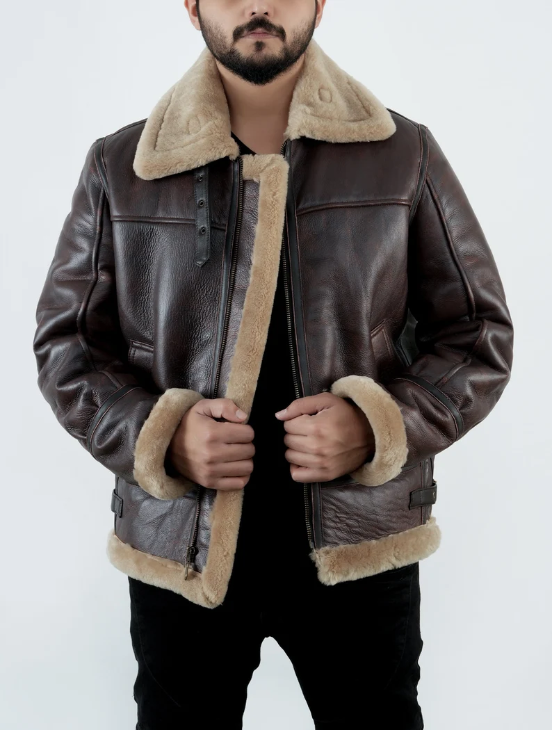 brown fur leather jacket