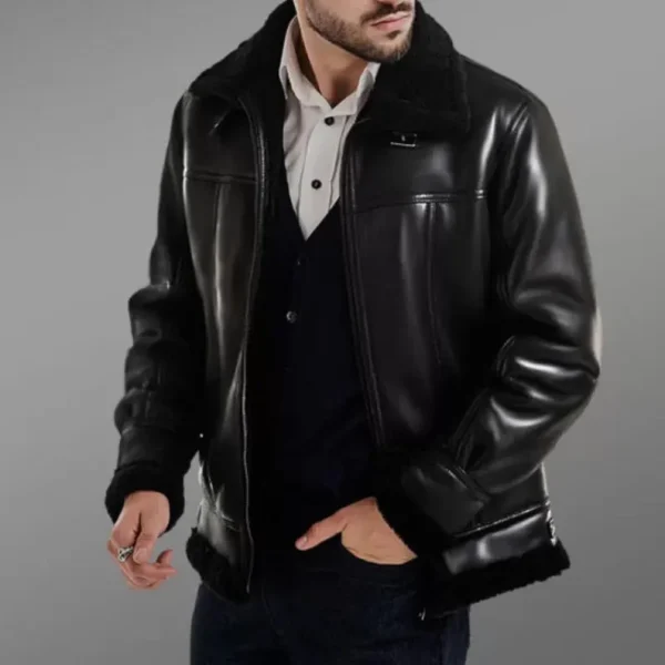 B3 RAF Black Men's Shearling Bomber Leather Jacket