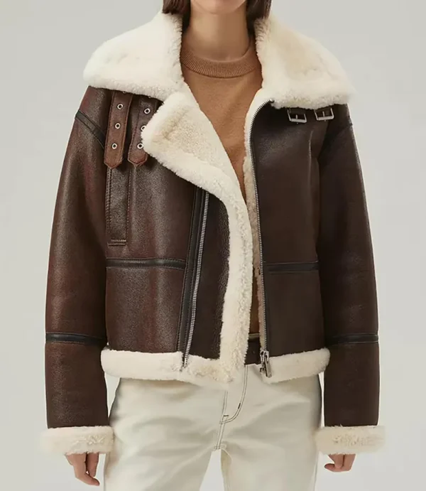 B3 RAF Brown Women's Shearling Bomber Leather Jacket