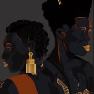 The golden and red dresses with giraffes on their heads symbolize a unique and playful love story. The whimsical combination of colors and imagery captures the essence of a joyful and affectionate bond between the two figures. It's a delightful portrayal of love's creativity and charm.