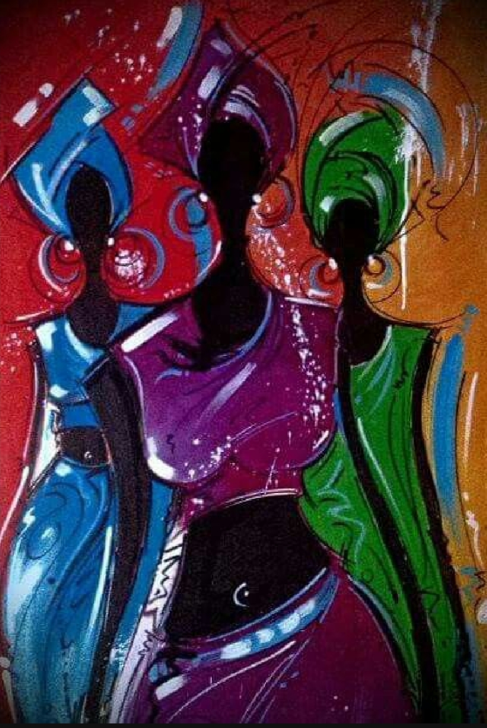 The painting of people in colorful dresses is a captivating display of joy and harmony. The vibrant hues of their attire dance together in perfect unison, creating a visual symphony of color and emotion. It's a delightful portrayal of unity and festivity that truly enchants the viewer.