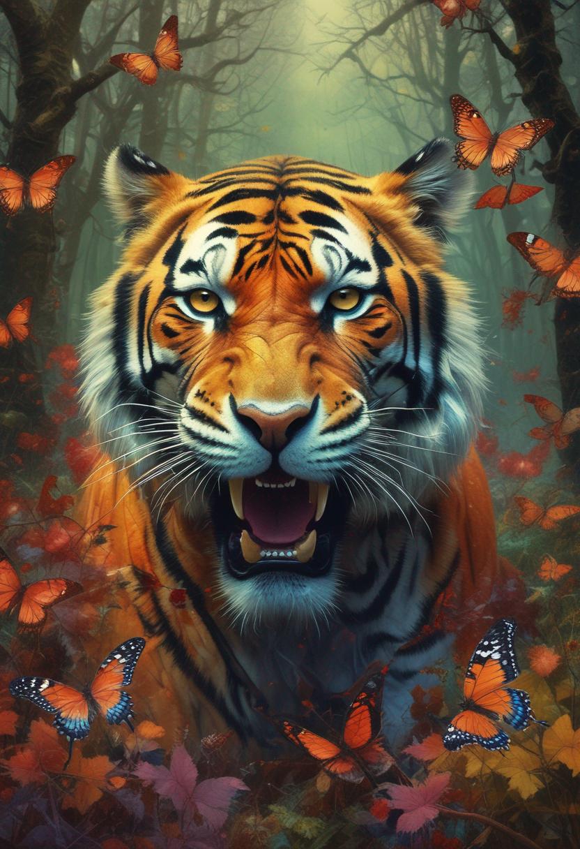 Description: In "Resilient Spirit," we witness a mesmerizing scene unfold amidst the vibrant forest. A majestic creature stands tall, its mouth open wide, as if roaring in defiance of the challenges it faces. The forest, adorned with fluttering butterflies, symbolizes the ever-changing nature of adversity. Yet, the creature remains undeterred, embodying the indomitable spirit within us all. "Resilient Spirit" serves as a powerful reminder that within each of us lies the strength to face adversity with unwavering determination. it encourages us to embrace challenges, knowing that the shape us into the best version of ourselves. May this artwork inspire you to rise above any obstacles and embrace your own resilient spirit.