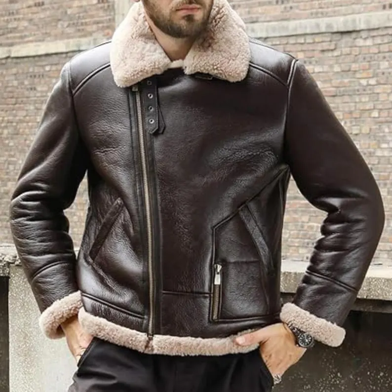 B3 RAF Brown Men's Shearling Bomber Leather Jacket