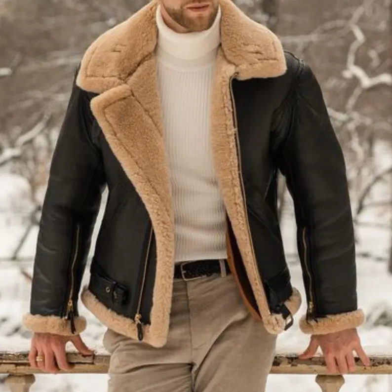 B3 RAF Black Men's Shearling Bomber Leather Jacket