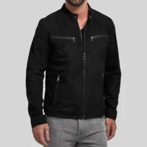 Handcrafted Black Suede Leather Jacket for Men