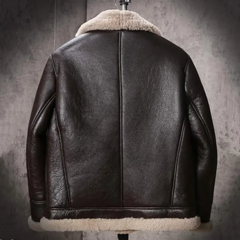 B3 RAF Brown Men's Shearling Bomber Leather Jacket - Image 2