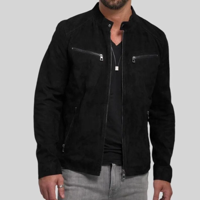 Handcrafted Black Suede Leather Jacket for Men - Image 2