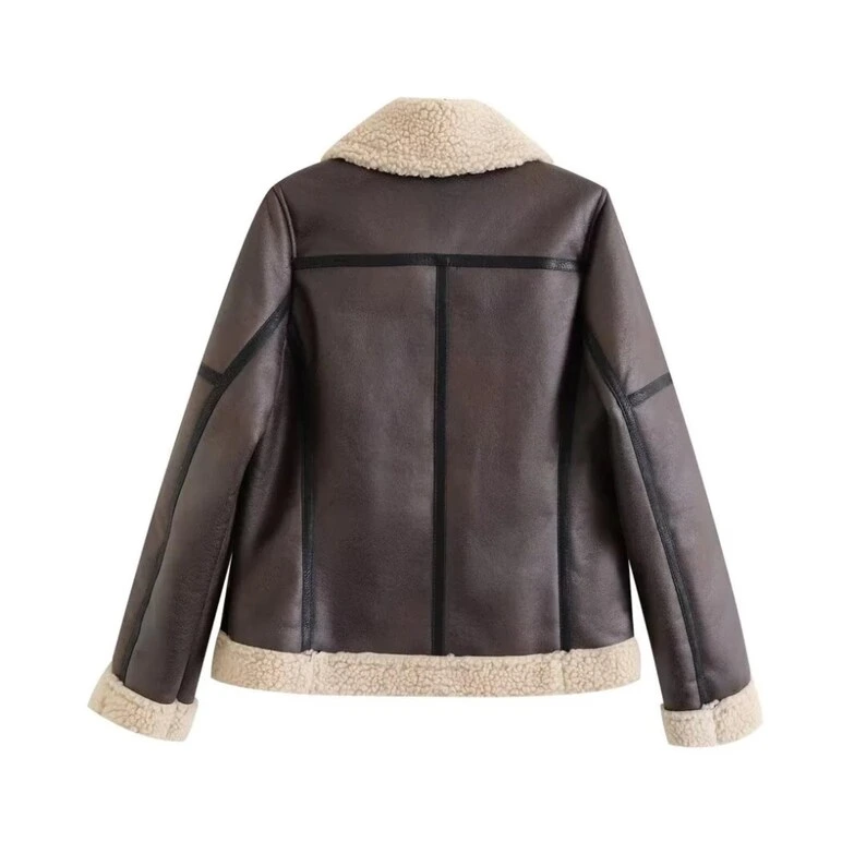 B3 RAF Brown Women's Shearling Bomber Leather Jacket - Image 2