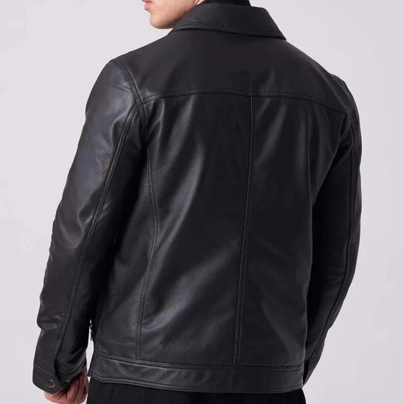 Men's Black Biker Leather Jacket - Handmade Lambskin - Image 5
