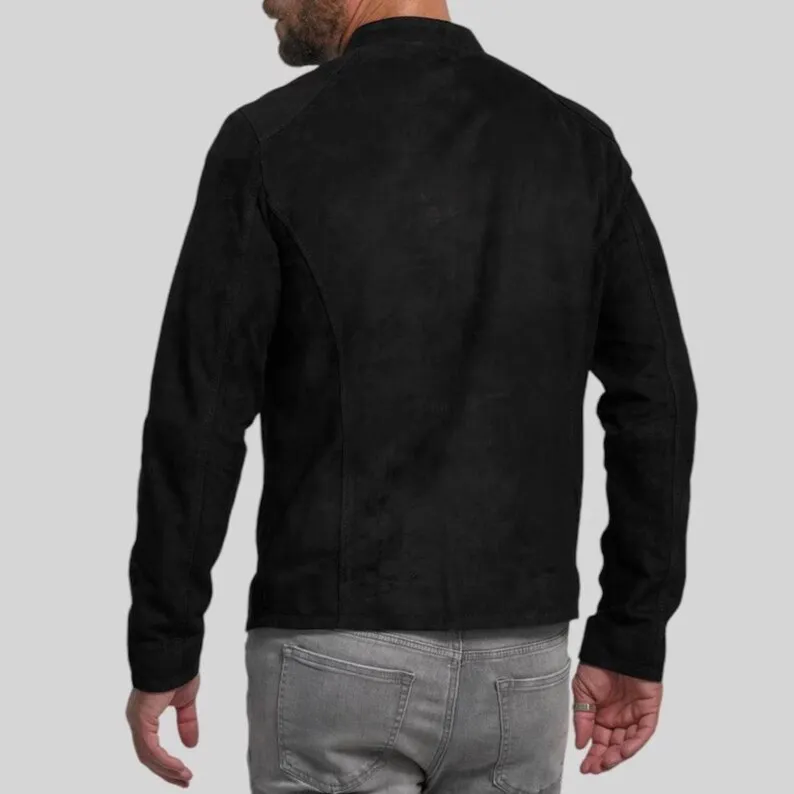 Handcrafted Black Suede Leather Jacket for Men - Image 7