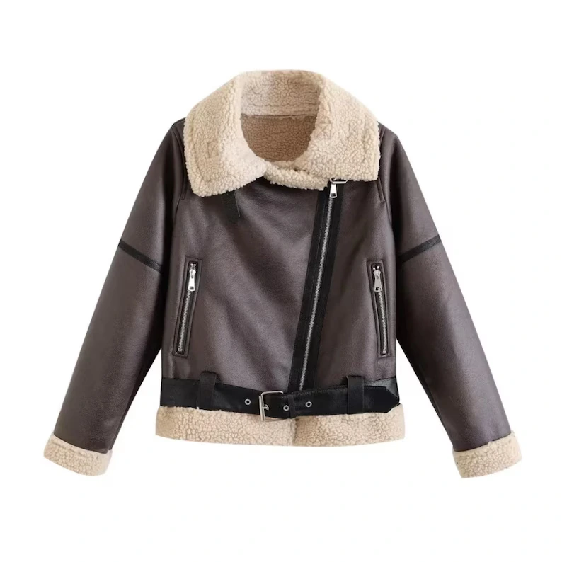 B3 RAF Brown Women's Shearling Bomber Leather Jacket - Image 4