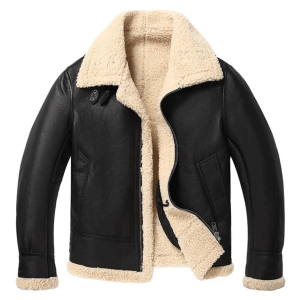 B3 RAF Black Men's Bomber Aviator Shearling Leather Jacket