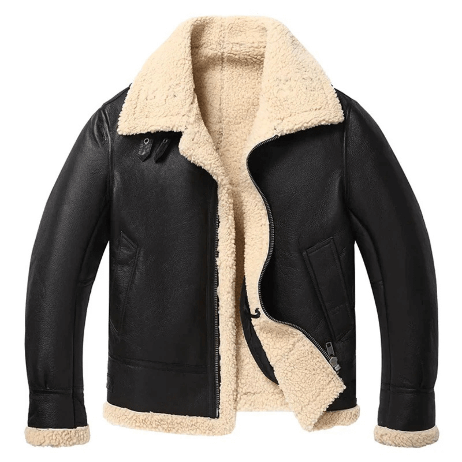 B3 RAF Black Men's Bomber Aviator Shearling Leather Jacket