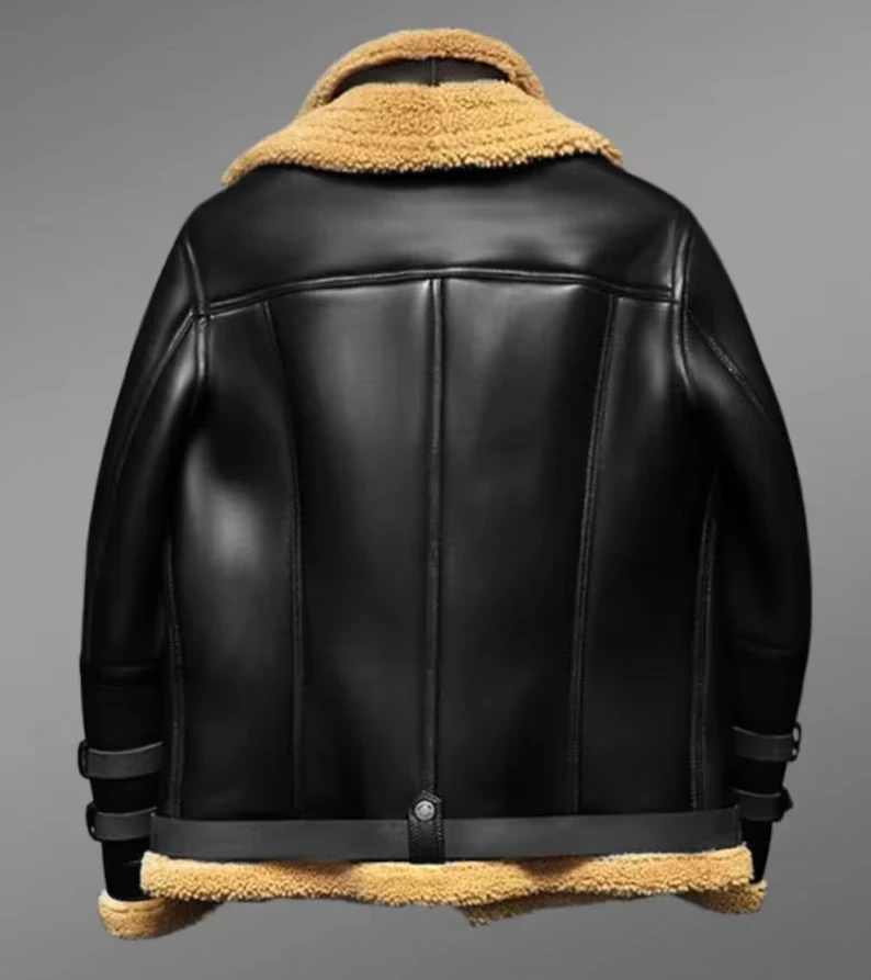 B3 RAF Black Men's Shearling Bomber Leather Flying Jacket - Image 3