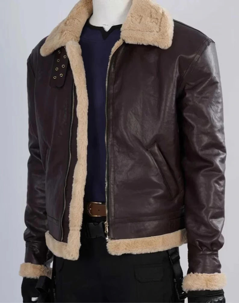 B3 RAF Brown Men's Shearling Bomber Leather Jacket - Image 2