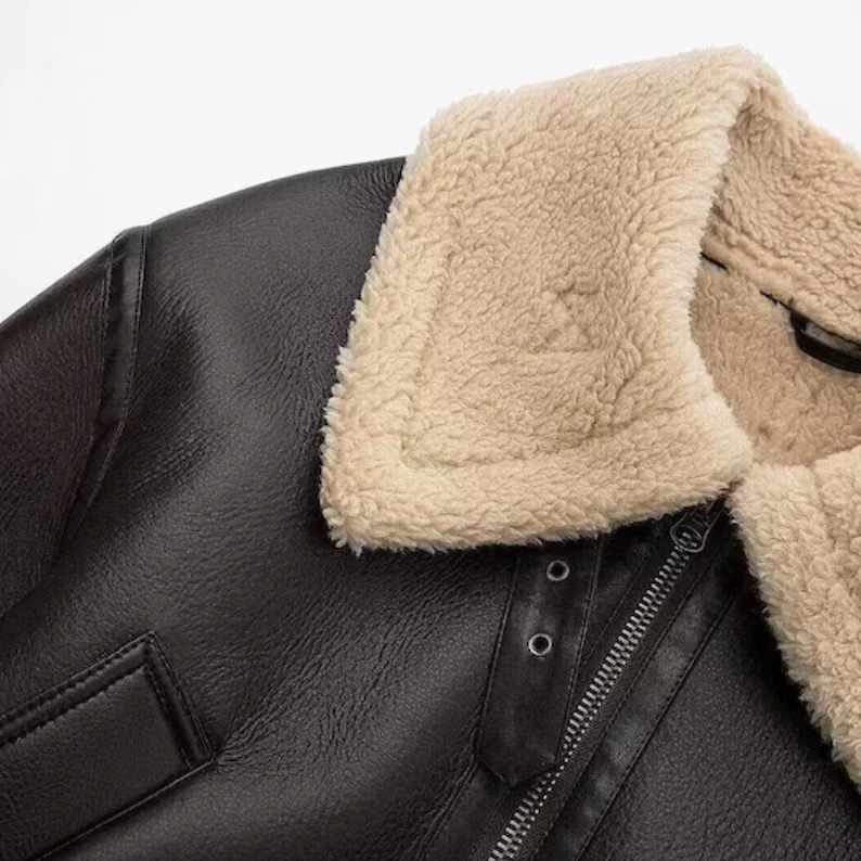 B3 RAF Brown Women's Bomber Leather Jacket with Shearling - Image 3