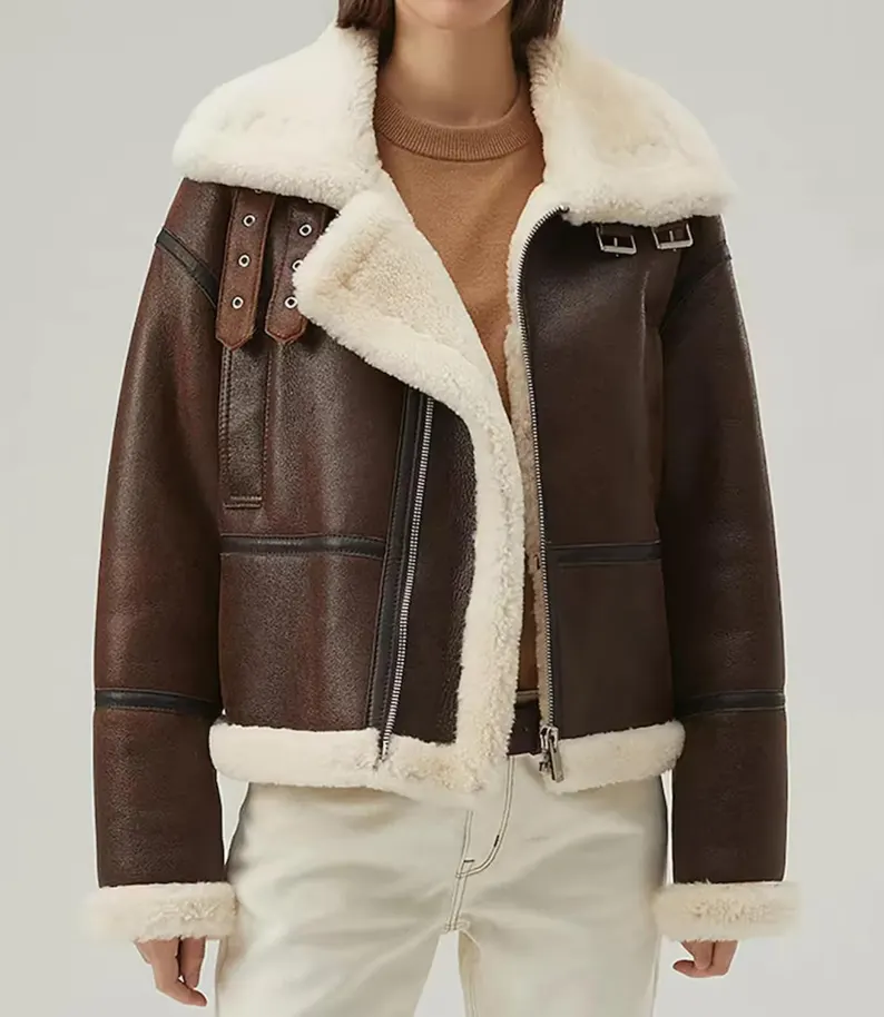 B3 RAF Brown Women's Shearling Bomber Leather Jacket