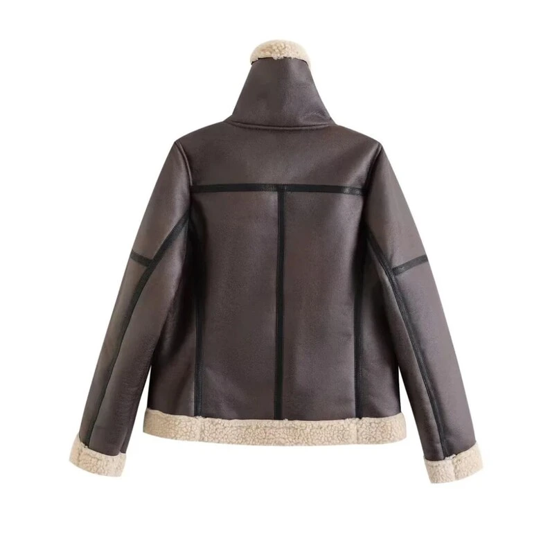 B3 RAF Brown Women's Shearling Bomber Leather Jacket - Image 3