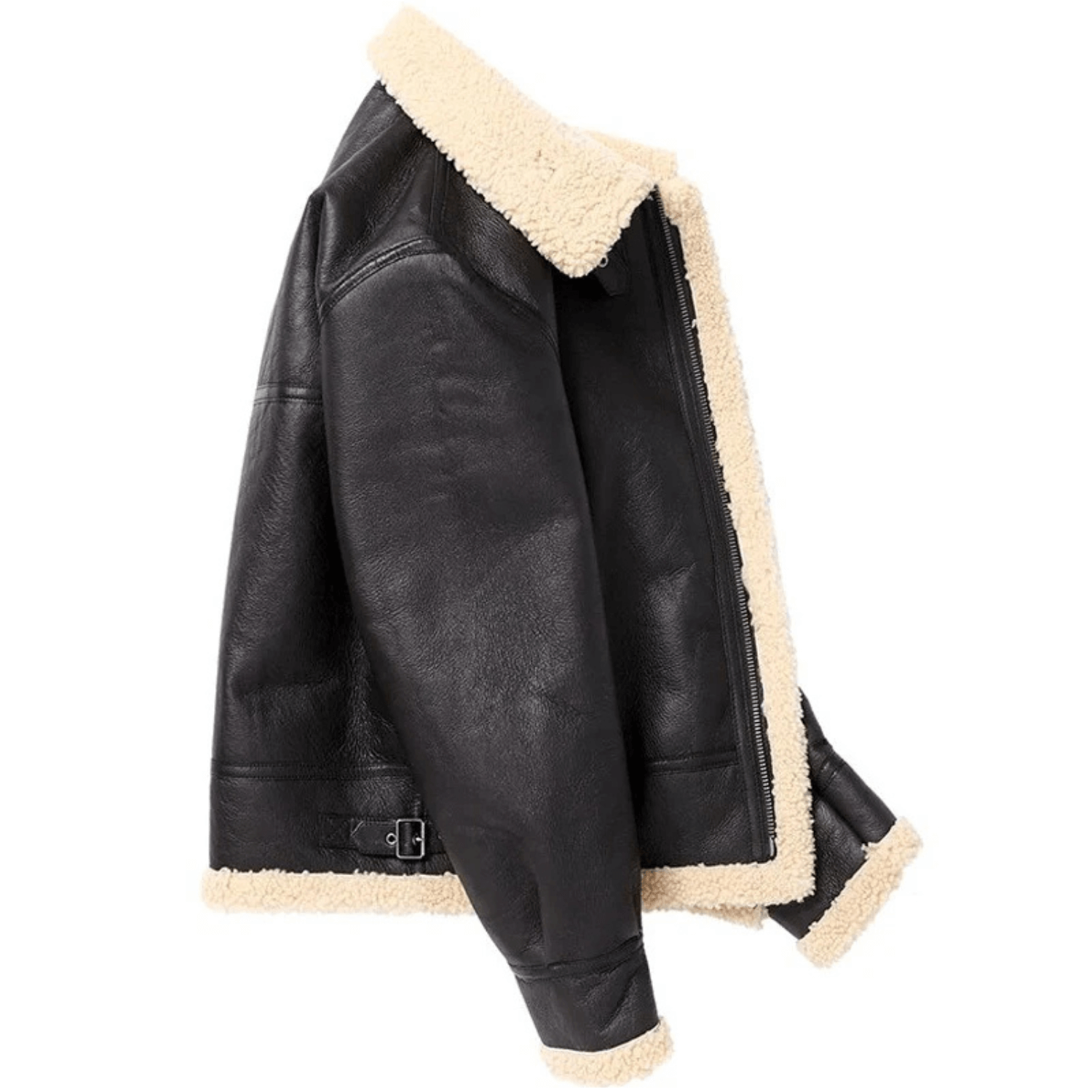 B3 RAF Black Men's Bomber Aviator Shearling Leather Jacket - Image 4