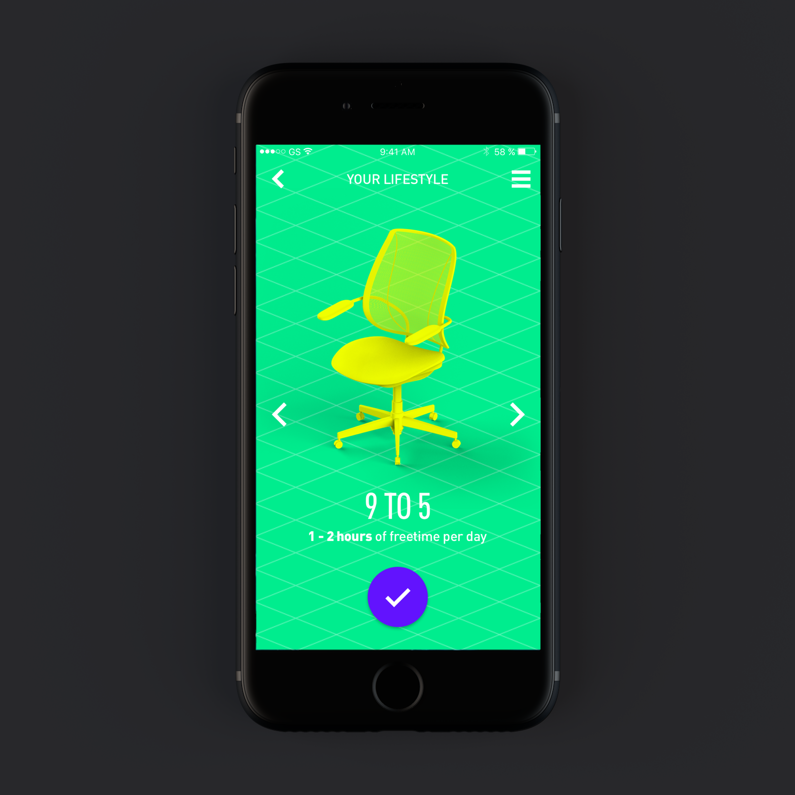 Lifestyle selection screen