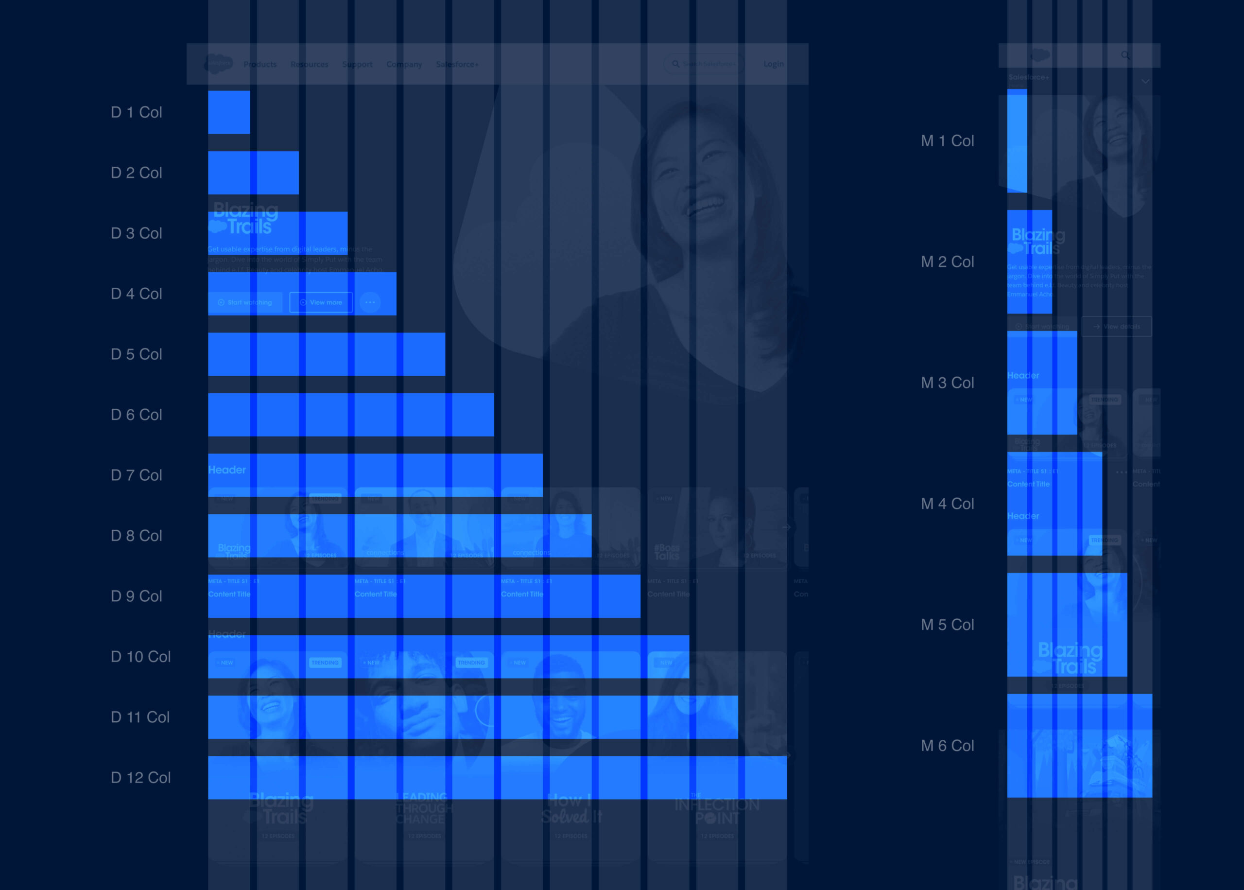 Grid system showing Desktop and Mobile column variations