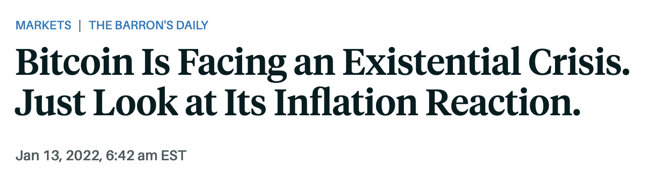 Barron's headline: Bitcoin Is Facing an Existential Crisis