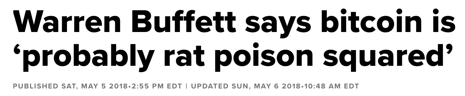 CNBC headline: Warren Buffett says bitcoin is 'probably rat poison squared'